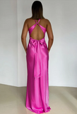 Elegant Satin Prom Dress Sheath Evening Gown Long Party Dress High Slit Formal Dress HZ1024