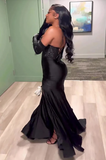 Elegant Black Sequin Prom Dress Sheath Evening Gown Long Party Dress High Slit Formal Dress HZ1024
