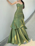 Elegant Satin Sweetheart Prom Dress Mermaid Spaghetti Strap Evening Gown Party Dress Long Formal Dress HZ1024