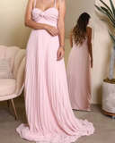 Elegant Pink Sweetheart Prom Dress A-Line Evening Gown Chiffon Pleated Party Dress Long Formal Dress HZ1024