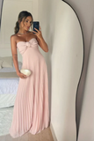 Elegant Pink Sweetheart Prom Dress A-Line Evening Gown Chiffon Pleated Party Dress Long Formal Dress HZ1024