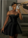 Vintage Black Beaded Satin Sweetheart A-Line Homecoming Dress Party Dress Cocktail Dress HZ1024