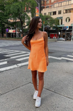 Vintage Orange Chiffon Homecoming Dress Sheath Party Dress Spaghetti Strap Cocktail Dress HZ1024