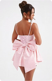 Vintage A-Line Bowknot Homecoming Dress Satin Party Dress Short Cocktail Dress HZ1024