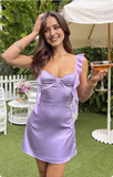 Vintage Lilac Sheath Homecoming Dress Satin Ruffles Party Dress Short Cocktail Dress HZ1024