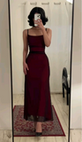 Elegant Burgundy Sheath Prom Dress Spaghetti Strap Evening Gown Party Dress Long Formal Dress HZ1024