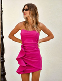 Vintage Hot Pink Strapless Ruffles Homecoming Dress Sheath Bodycon Party Dress Short Cocktail Dress HZ1024