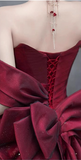 Elegant Burgundy Mermaid Prom Dress Sweetheart Evening Gown Bowknot Party Dress Long Formal Dress HZ1024