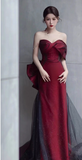 Elegant Burgundy Mermaid Prom Dress Sweetheart Evening Gown Bowknot Party Dress Long Formal Dress HZ1024