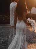 Elegant Lace V-neck Mermaid Beaded Long Wedding Dress HZ1024