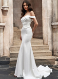Elegant White Sweetheart Off-the-shoulder Mermaid Trailing Long Wedding Dress HZ1024