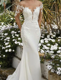 Elegant White Applique Sweetheart Off-the-shoulder Mermaid Satin Trailing Long Wedding Dress HZ1024