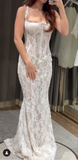 Elegant White Lace Spaghetti Strap Mermaid Trailing Long Wedding Dress HZ1024
