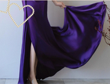 Elegant Purple V-neck Prom Dress Satin Evening Gown Sheath Party Dress Trailing Long Formal Dress HZ1024