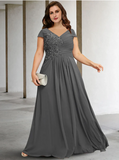Elegant Gray A-Line V-neck Beaded Mother of Bride Dress Beaded Evening Gown Chiffon Ankle Length Formal Dress HZ1024