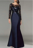 Elegant Navy Blue Mermaid Sequin Mother of Bride Dress Jewel Neck Evening Gown Long Formal Dress HZ1024