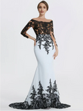 Elegant Applique Mermaid Mother of Bride Dress Jewel Neck Evening Gown Long Formal Dress HZ1024