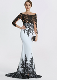 Elegant Applique Mermaid Mother of Bride Dress Jewel Neck Evening Gown Long Formal Dress HZ1024