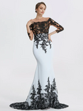 Elegant Applique Mermaid Mother of Bride Dress Jewel Neck Evening Gown Long Formal Dress HZ1024