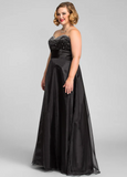 Elegant Black Sweetheart A-Line Beaded Mother of Bride Dress Strapless Evening Gown Long Formal Dress HZ1024