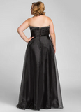 Elegant Black Sweetheart A-Line Beaded Mother of Bride Dress Strapless Evening Gown Long Formal Dress HZ1024