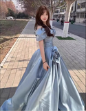 Gorgeous 3D Flowers Sweet 16 Quinceanera A-Line Off-the-shoulder Satin Evening Dress Ball Gown HZ1024