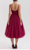 Elegant Burgundy A-Line Evening Gown Sweetheart Spaghetti Strap Party Dress Tulle Long Formal Dress HZ1024
