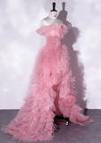 Vintage Pink A-Line Evening Gown Tulle Off-the-shoulder Party Dress Long Formal Dress HZ1024