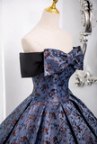 Vintage Floral Satin Sweet 16 Quinceanera Bow Off-the-shoulder Evening Dress Long Ball Gown HZ1024