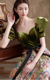 Vintage Court Retro Style A-Line Evening Gown Sweetheart Puffy Sleeve Party Dress Long Formal Dress HZ1024