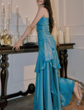 Vintage Sweetheart Sheath Spaghetti Strap Evening Dress Ruffled Long Prom Dress HZ1024