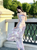 Vintage Lilac Floral Mermaid Spaghetti Strap Evening Dress Long Prom Dress HZ1024