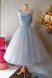 Retro Light Blue Tulle Design A-line Chiffon Party Dress Homecoming Dress Prom Dress Bridesmaid Dress HZ1024