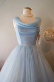 Retro Light Blue Tulle Design A-line Chiffon Party Dress Homecoming Dress Prom Dress Bridesmaid Dress HZ1024