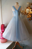 Retro Light Blue Tulle Design A-line Chiffon Party Dress Homecoming Dress Prom Dress Bridesmaid Dress HZ1024