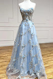 Vintage Light Blue Sweetheart Applique Strapless Design A-Line Evening Dress Prom Dress HZ1024