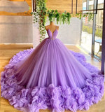 Gorgeous Lilac Spaghetti Strap Ruffle Tulle Sweet 16 Quinceanera A-Line Floor-length Prom Dress Birthday Dress Evening Dress Ball Gown HZ1024