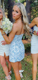 Cute Blue Strapless Sheath Short Party Dress Cocktail Dress Homecoming Dress HZ1024