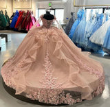 Beautiful Pink Sweetheart Applique Sweet 16 Quinceanera A-Line Tulle Floor-length Prom Dress Birthday Dress Evening Dress Ball Gown HZ1024