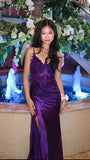 Vintage Purple Glittering Beaded Evening Gown Sheath Applique Spaghetti Strap Party Dress High Slit Long Formal Dress HZ1024