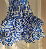 Vintage Dark Blue Pattern Design Strapless Mini Party Dress Homecoming Dress HZ1024