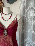 Elegant Burgundy V-neck Spaghetti Strap Lace Mermaid Prom Dress Evening Dress HZ1024