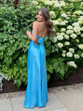 Enchanting Blue V-neck Spaghetti Strap Prom Dress Evening Dress HZ1024