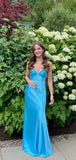 Enchanting Blue V-neck Spaghetti Strap Prom Dress Evening Dress HZ1024