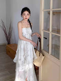 Floral Ruffle Design Halter Dress Elegant A-line Chiffon Evening Party Dress HZ1024