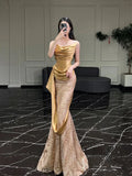 Gorgeous Sparkling Golden Cowl Neck Strapless Mermaid Prom Dress Evening Dress HZ1024