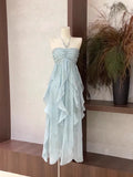 Floral Ruffle Design Halter Dress Elegant A-line Chiffon Evening Party Dress HZ1024