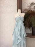 Floral Ruffle Design Halter Dress Elegant A-line Chiffon Evening Party Dress HZ1024