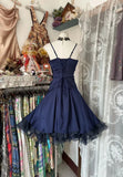 New Fashion Navy Blue Design A-line Spaghetti Strap Homecoming Dress HZ1024