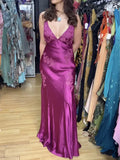 Enchanting V-neck Embroidery Spaghetti Strap Satin Mermaid Prom Dress Evening Dress HZ1024